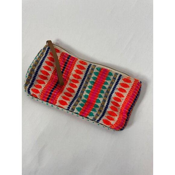 Handmade Tribal-Inspired Multicolor Cotton Canvas Clutch With Zipper & Leather S - Picture 16 of 16